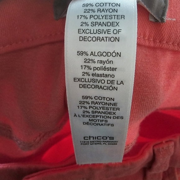 Chicos Pant Women 32×27 Pink/ Orange Straight Leg Ankle High Rise Office - Picture 9 of 9